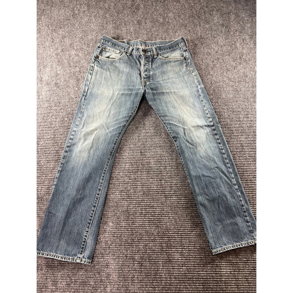 Levi's 501 Original Fit Jeans Mens 32x29 Blue Button Fly Straight Leg Distressed